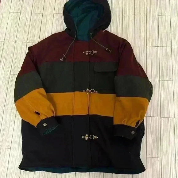 80’s Wool Reversible Colorblock Duffle Coat - Picture 1 of 6